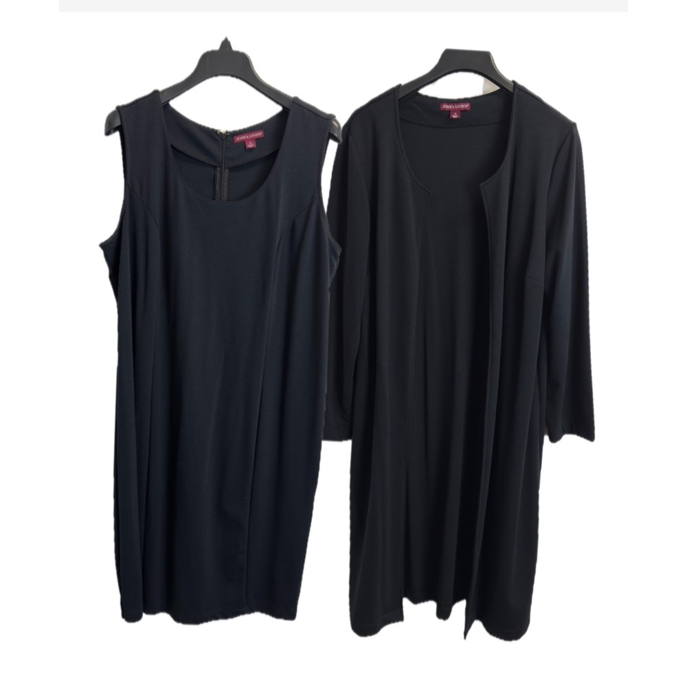 Jessica London Black Sheath Dress and Jacket Set Plus Size 20 Stretch Knit 2pc